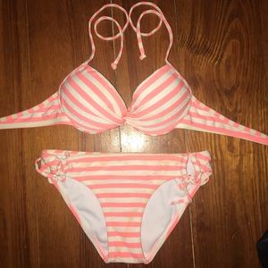 Pink and White Bikini Size S bottoms, M top